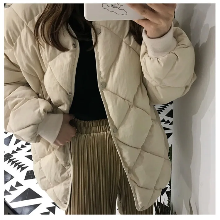 Photo Shoot Autumn Rhombus Plaid Thick Solid Color Stand Collar Cotton Overcoat Women's