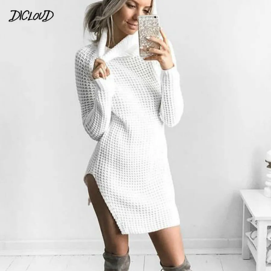 

Simple Casual Knitted Dress Women Slim Long Sleeve Pink White Dresses Ladies Fashion Elegant Autumn Winter Dress Female Vestido