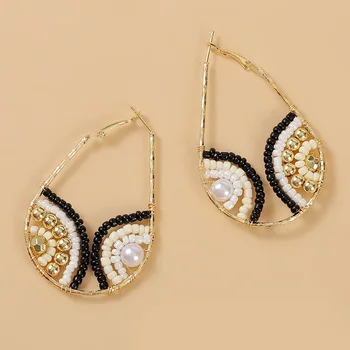 

Statement Design Women's Bohemian Glass Beaded Handmade Hoop Earrings Ladies Fashion Water Drop Shape Earring Jewelry Gifts