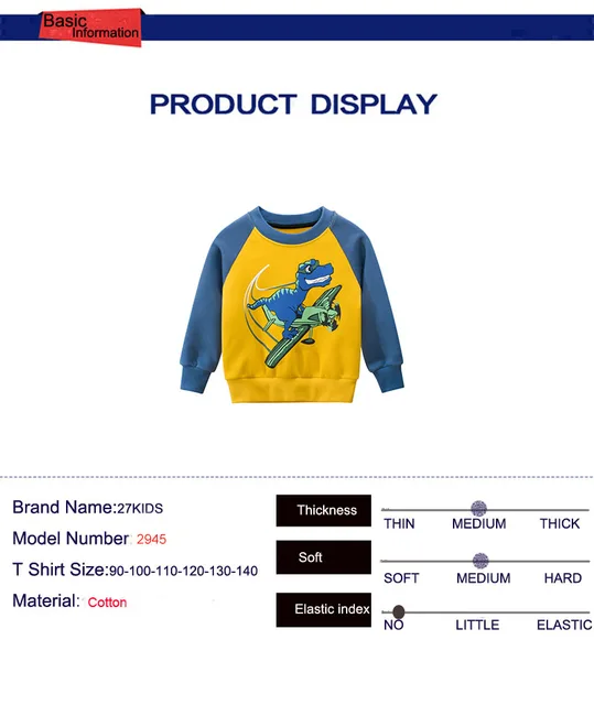 27kid Dinosaur Pattern Boys kids T-shirt For Kids Autumn Sweatershirt Blouse Tops Children's sweater hood Spring Clothing 5