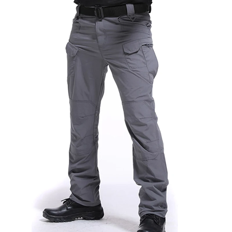 Men Trousers Solid Color Tactical Waterproof Multi-pockets Long Pants SEC88 - Цвет: Серый
