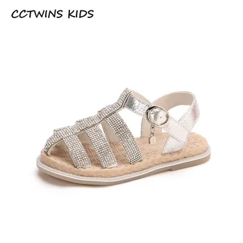 

CCTWINS Kids Shoes 2020 Summer Children Rhinestone Princess Sandals Baby Pu Leather Soft Shoes Girls Fashion Black Flat PS807