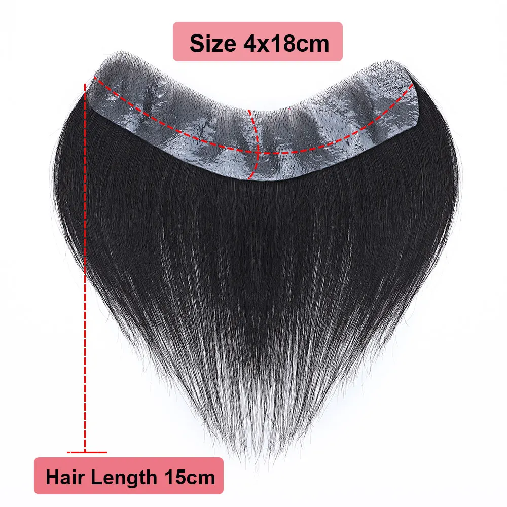 SEGO 4x18CM Thin Skin PU V Loop Men Hairpiece Indian Human Remy Hair Patch Replacement Handmade Real Hair pieces Length 15cm