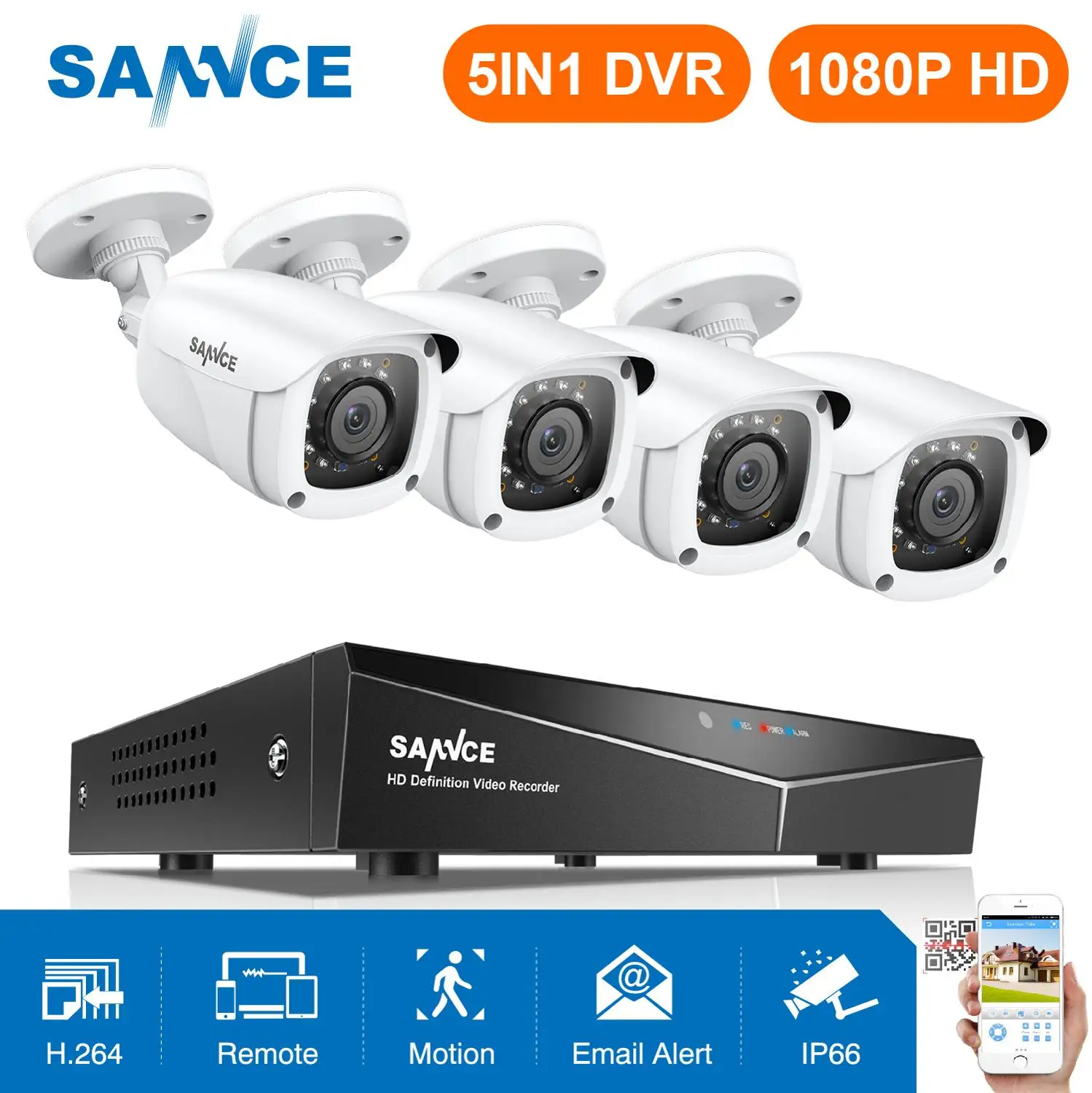 SANNCE 8CH 1080P DVR 1080P CCTV система 4 шт 1080P 2.0MP камеры безопасности ИК Открытый IP66 комплект видеонаблюдения Обнаружение движения