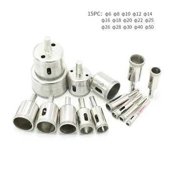 

15pcs Diamond Coated Drill Bit Set Tile Marble Glass Ceramic Hole Saw Drilling Bits For Power Tools 6mm-50mm