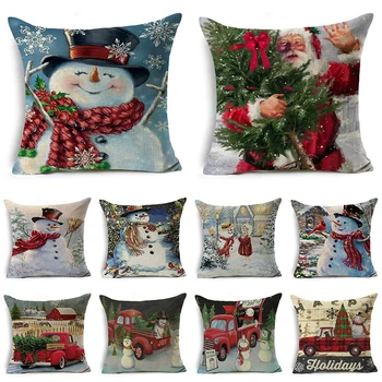 

New Cushion Cover Santa Claus Pillow Case The snowman pillow cases Home Decor Throw Sofa Christmas Series Snowman Car