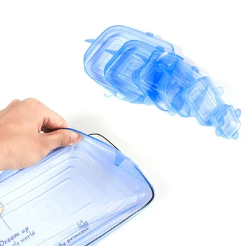 

6Pcs/Set Square Silicone Fresh-keeping Lids Kit Stretchable Reusable Bowl Cup Sealer Storage Covers Fridge Microwave Oven Safe