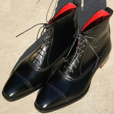 

Handmade Men's Black Leather Boot Shoes Casual Men's PU Leather Shoes Men Vulcanize Shoes Low Heel Lace-up Shoes TV908