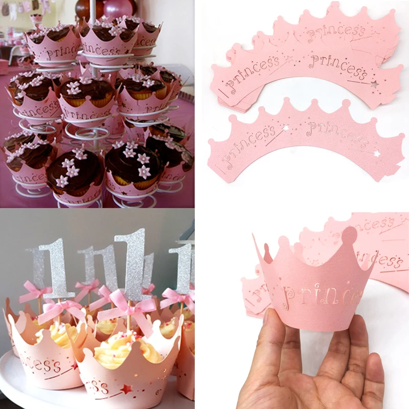 10pcs Pink Princess Crown Cupcake Wrappers Cases for Wedding