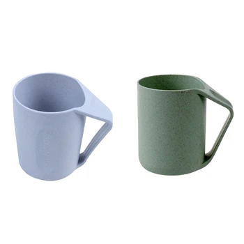 

2 Pcs Break-Resistant Creative Coffee/Tea Mug Cup Wheat Straw + Food Grage PP Plastic Color:Blue & Green