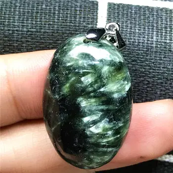 

Top Natural Green Seraphinite Necklace Pendant For Woman Man Crystal 30x20x9mm Oval Beads Silver Gemstone Fashion Jewelry AAAAA