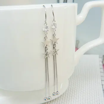 

Ice River 100% 925 Sterling Silver Women Thread Earring Charm Long Tassel Double Star Earrings Girls Dangle Fine Jewelry 1 Pair