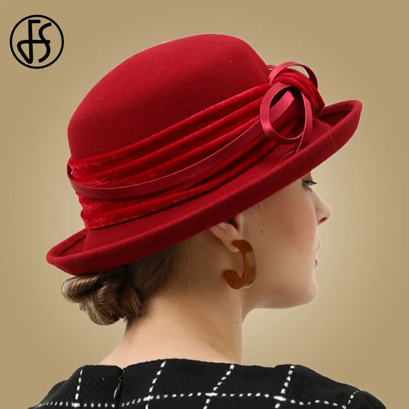 FS Topi Fedora Topi Musim Dingin untuk Wanita Fashion Wol Merasa