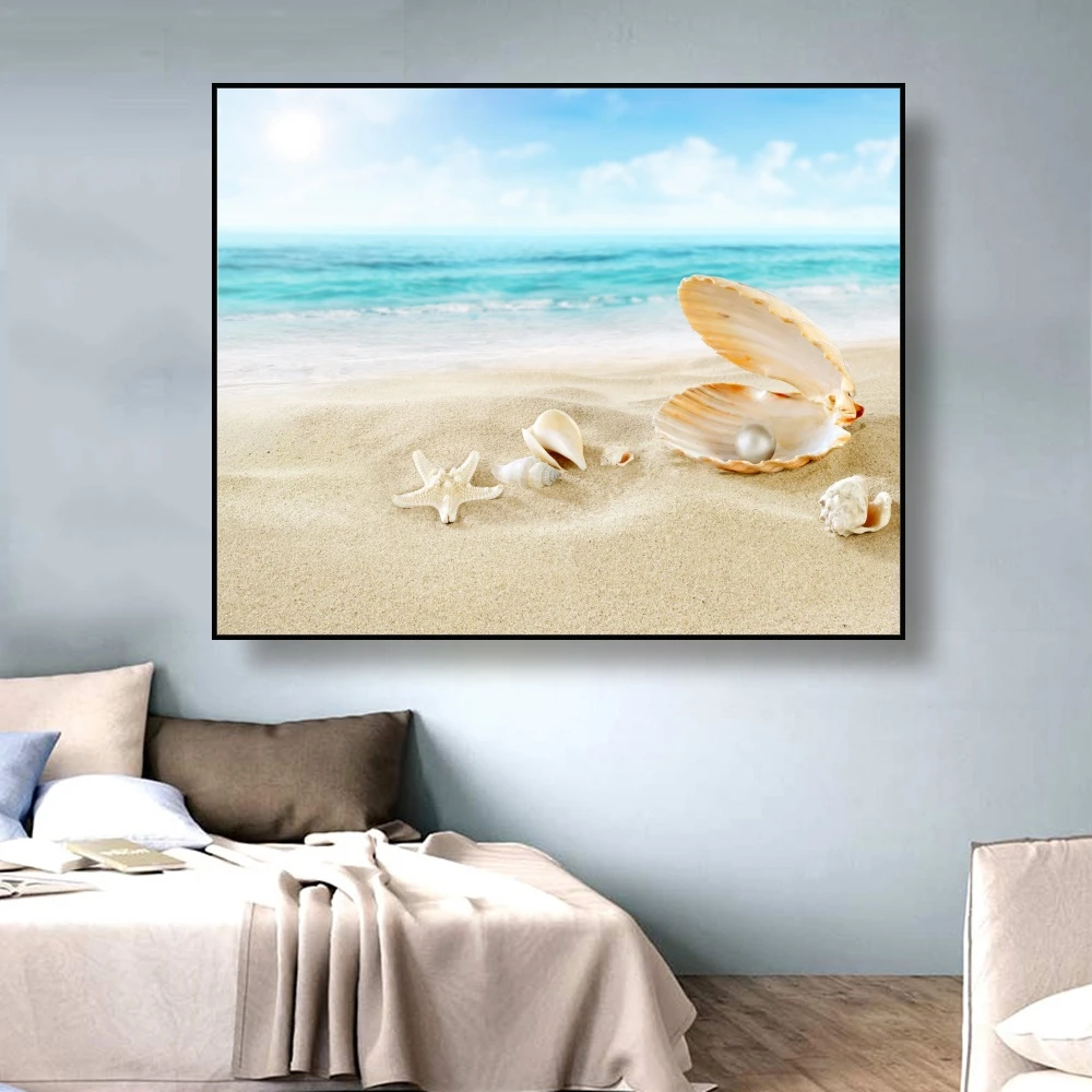 Canvas Art Painting Ocean waves Beach shell conch starfish Art Poster Picture Wall Decor Modern Home Decoration For Living room Canvas Art Painting Ocean waves Beach shell conch starfish Art Poster Picture Wall Decor Modern Home Decoration For Living room
