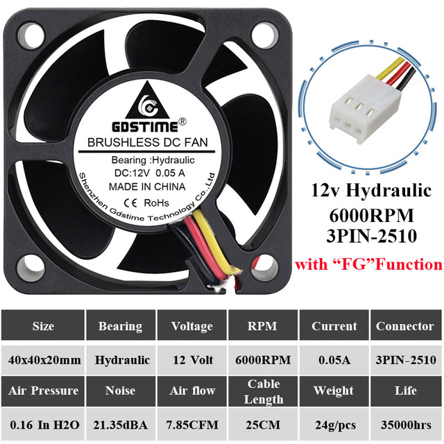 Gdstime 4cm 3D Printer fan Ball Bearing 40mm DC 24V 12V 5V  Computer Case Cooling axial Fan 2PIN/3PIN  40x40x20mm 1.57inch