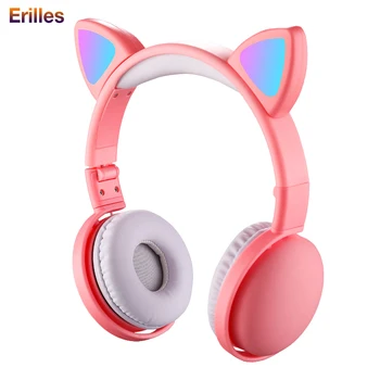

7 LED Light Cat Ear Headphones Wirelss/Wired 3.5mm Headset 3D Stereo Noise Cancelling Bluetooth 5.0 Earphone Child Girl Gift
