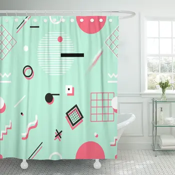 

Blue Stroke Geometric Modern Abstract Colorful Architecture Artistic Black Bathroom Curtains Waterproof Polyester Fabric 72 x 78