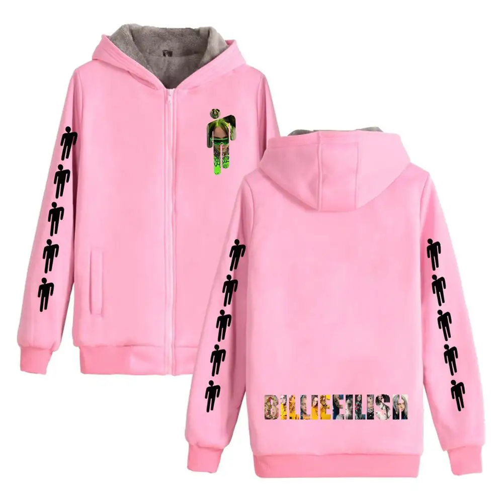 pink - Style 1 Billie Eilish модные популярные трендовые уличные новые флисовые толстовки для мужчин и женщин с молнией пуловер с капюшоном розовые толстовки - Цвет: pink - Style 1