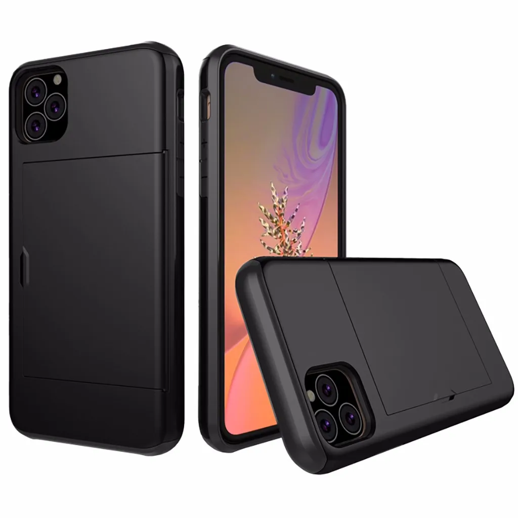 Чехол для телефона Mosunx с бумажником для iPhone 11, 6,1 дюймов, новинка, чехол с отделением для кредитных карт, амортизирующий чехол из ТПУ, внутренний внешний вид - Цвет: Черный