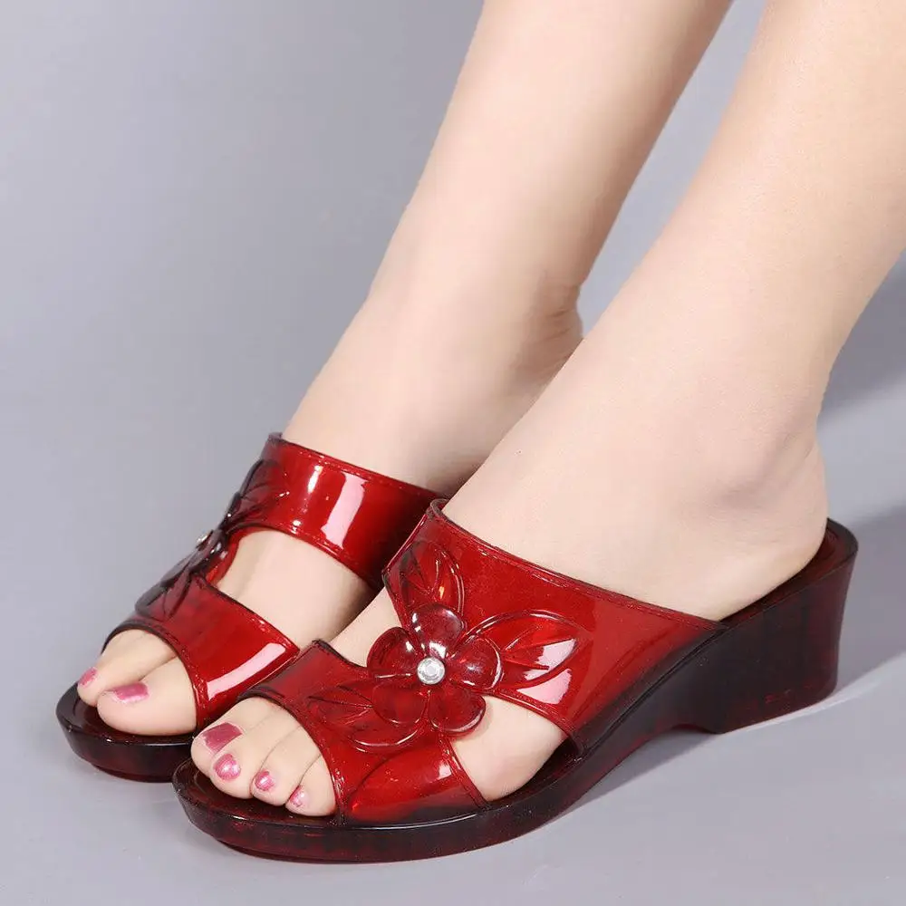 

Slippers Women 2020 Crystal Wedges Slippers Woman High Heels Summer Slides Transparent PVC Casual Flip Flops Slippers Women Shoe