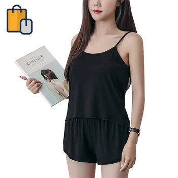

Casual Women Sleeveless Homewear Sexy Suspender Breathable High-Waist Shorts Set