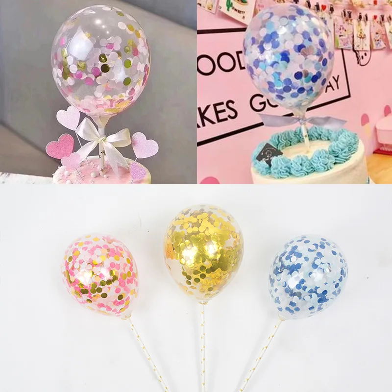 

5pcs Confetti Balloon Cake Topper Decoration with Paper Straw Ribbon Table Baby Shower One Birthday Wedding Party Supplies