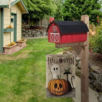 

Happy Halloween Garden Flag Vertical Double Sized, Spooky Ghost Pumpkin Jack O'Lantern Black Cat Burlap Yard Outdoor Decoration