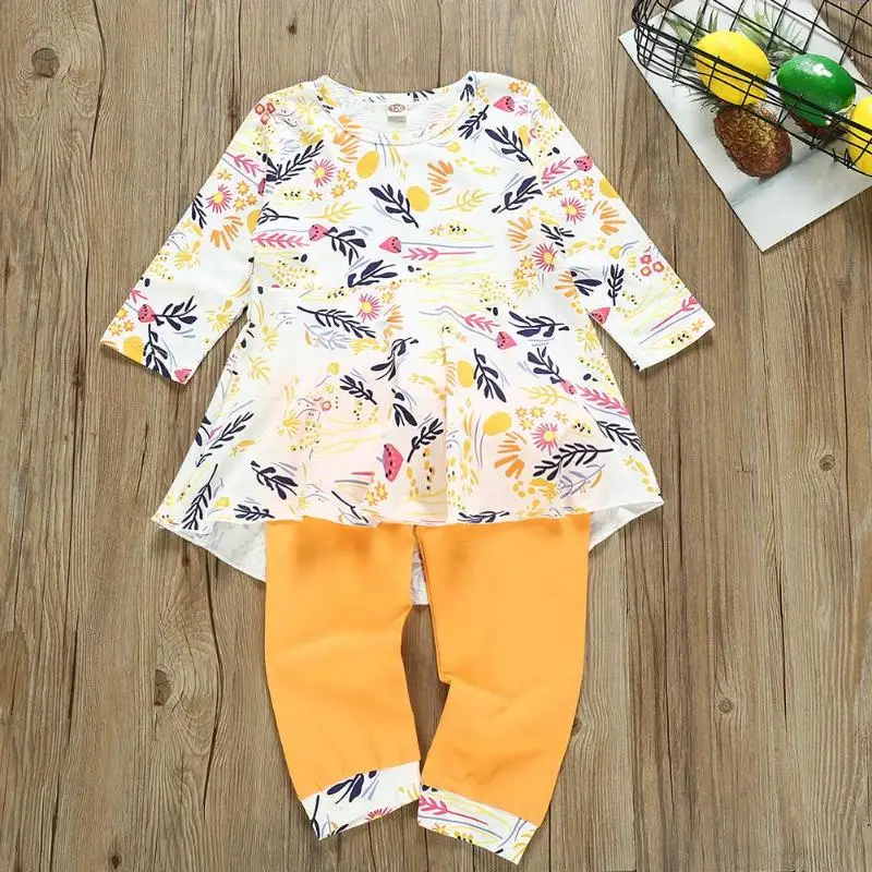 Leisure Baby Girls Clothes Set High-quality Soft Surface Delicate Breathable Long Sleeve Floral Spring Autumn Tops Pants