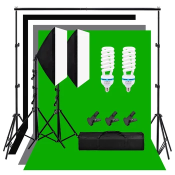 

Photo Studio Lighting Kit 2x2M Background Frame 4Pcs Backdrop E27 135W Bulb Photographic Continuous Lighting Kit 50*70cm Softbox