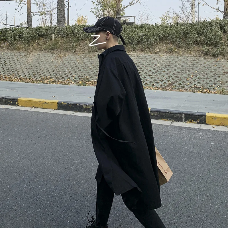 Men Long Trench Coats Autumn Korean Handsome Turn Down Collar Outerwear Solid Leisure Loose Streetwear New Design Windbreaker trench coat,casual men jacket