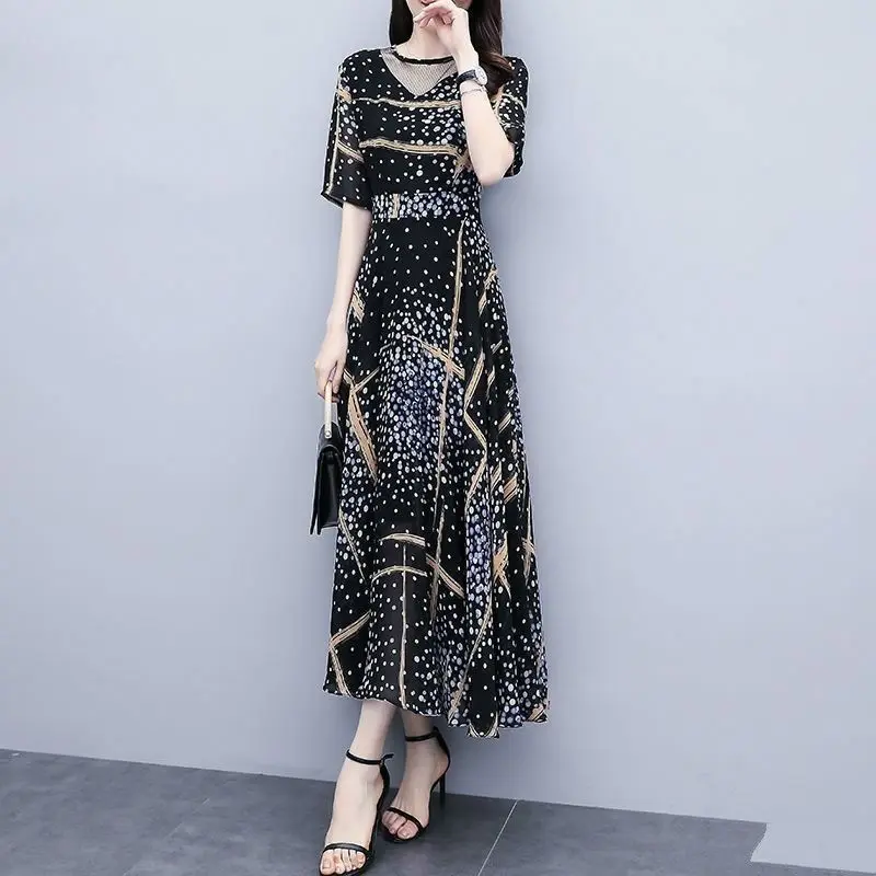 

2021 Summer Woman Dress Bohemain Style Dot Print Black Dress Plus Size Vintage Party Dress Dropshipping