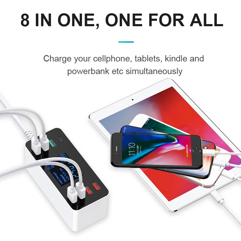 IHaitun LED 8 портов 8A 40 Вт QC 3 0 USB зарядное устройство Тип C Быстрый умный мобильный