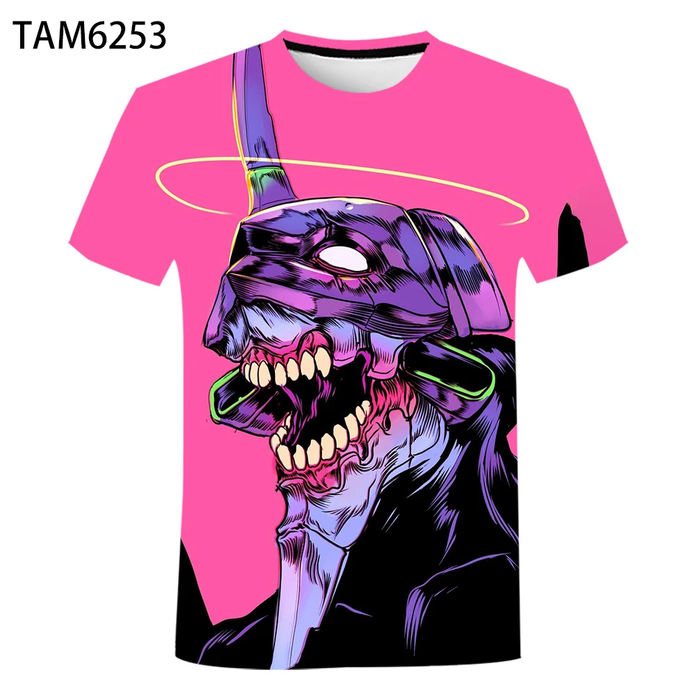 Модные мужские и женские футболки с аниме-принтом Евангелиона универсальные