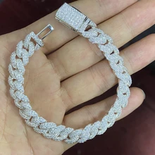 10mm 7.5 Inch Sterling Silver Iced Out Moissanite Diamond Miami Bracelet For Mens