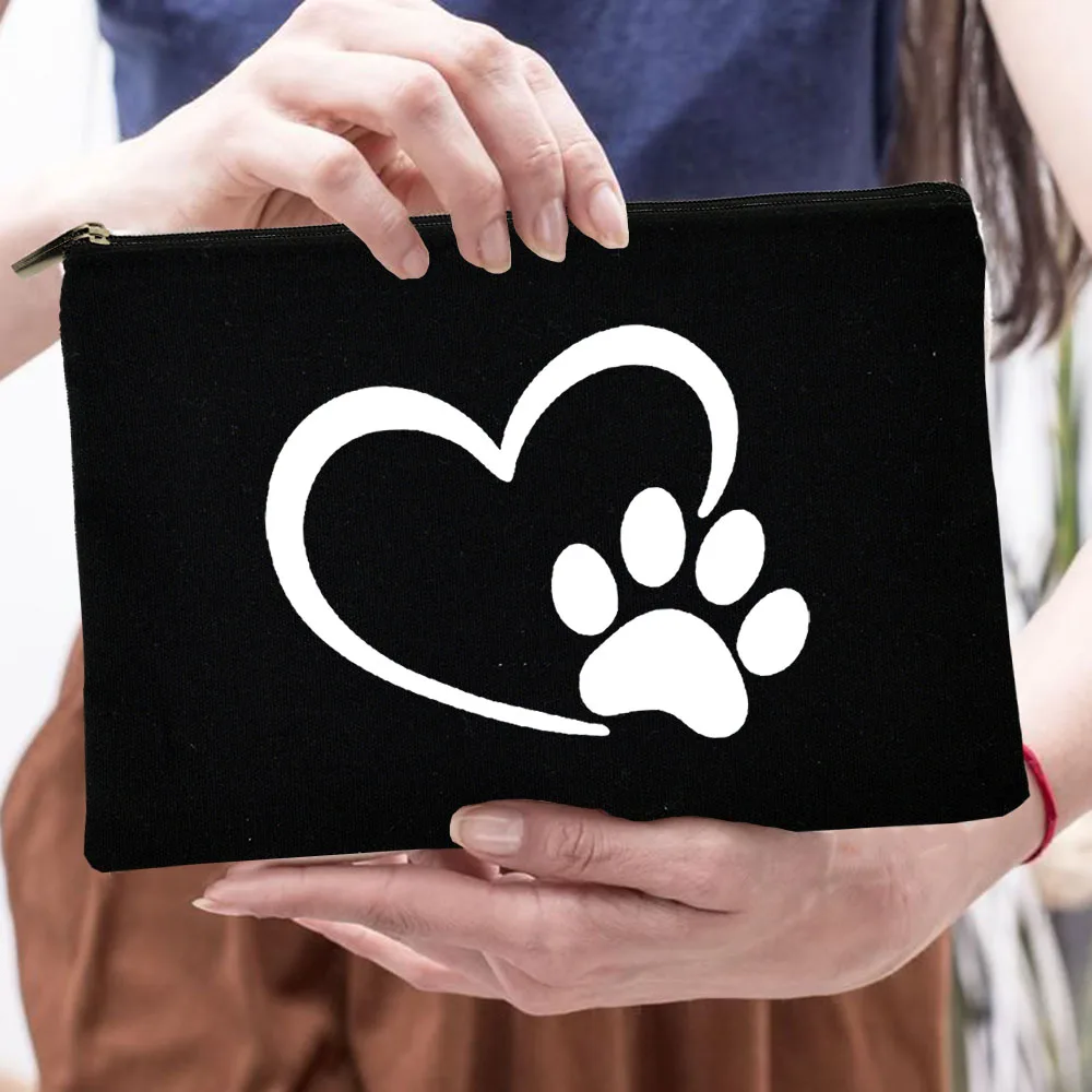 Peace Love Dogs Print Women Cosmetic Bags Love My Dog Cute Paws Zipper Makeup Pouch Travel Toiletry Organizer Bag Large Capacity 3