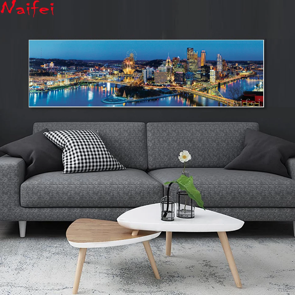 5D Diamond Painting City Bridge Night Landscape Full Drill Square Round Lake Embroidery Cross Stitch Home Decoration Diamond Art-5