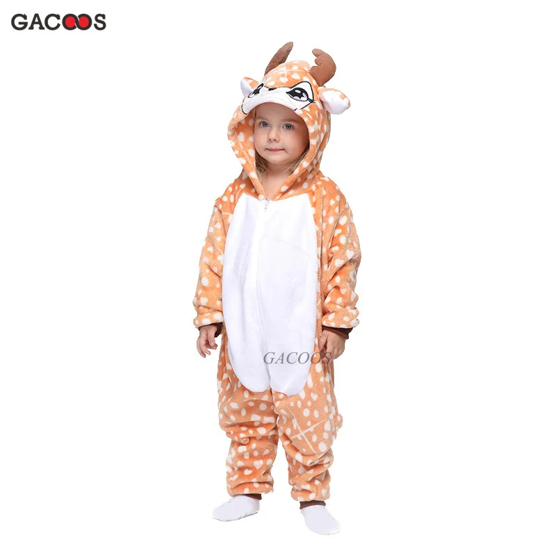 Kuguurumi/пижамы для малышей; пижамы с единорогом для мальчиков и девочек; детские пижамы с вышивкой; одежда для сна с изображением панды; зимние пижамы с единорогом - Цвет: deer