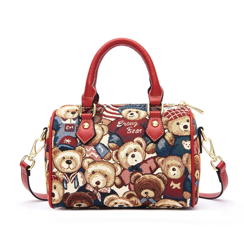 

zoey The new Boston Canvas 2021 Women's Fashionable Cute Bear One-shouldered Crossspan Handbag