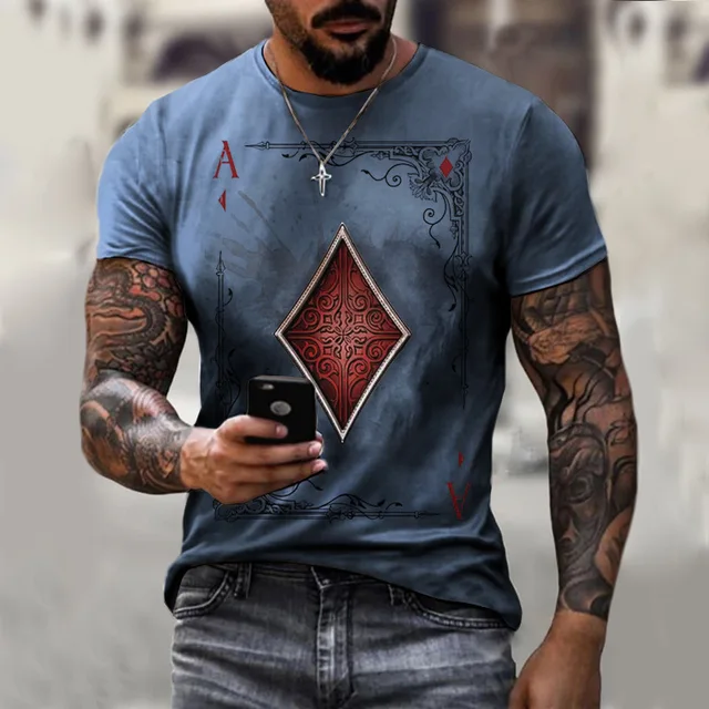 High Quality 3d T Shirt Playing Card Print Fashion Newmen's Autumn Short Sleeve Pattern Loose O Neck Street Men's Casual Clothes 8