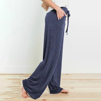 

2020 loose color long rope wide-legged pants summer and autumn leggings for women Hot Sale cotton Free shipping fashion