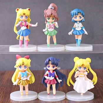 

Sailor Moon Crystal Serenity Tsukino Usagi Sailor Mars Mercury Jupiter Venus Mini PVC Figures Toys 6pcs/set