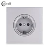 Coswall Black / Silver Grey Brushed Aluminum Panel EU Russia Spain Wall Power Socket Outlet Grounded With Child Protective Lock ► Photo 2/5