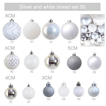 

New 50 Pcs Hristmas Tree Decor Ball Ornaments Shatterproof Home Christmas Decorations Tree Balls New Silver White