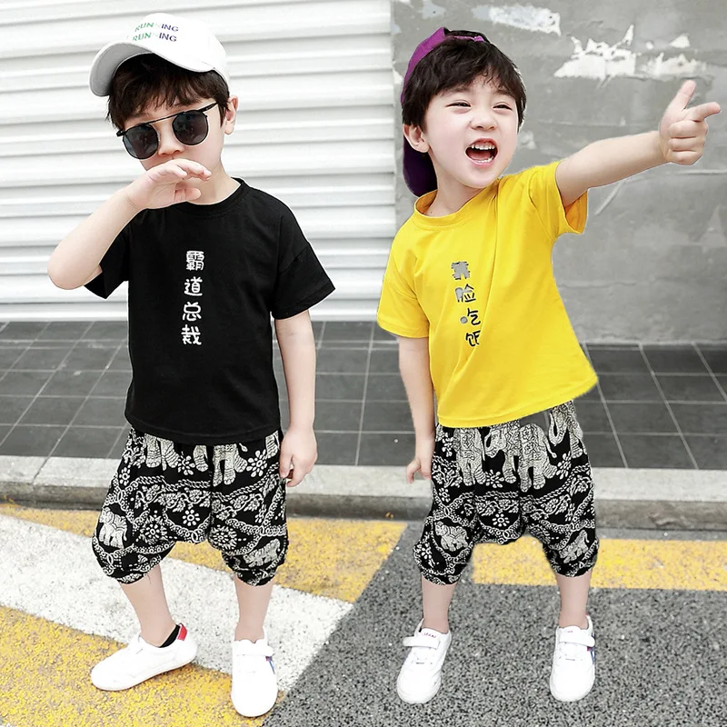 

Male Baby Summer Wear New Products Flower Pants Two-Piece 2019 BOY'S Summer Handsome Overbearing President Short Sleeved Shorts