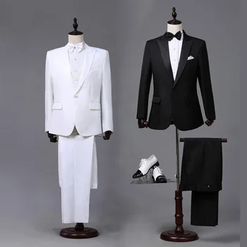 

Men's White Black Groom Wedding Suit Costumes Single Breasted Two Piece Set Coat Pant Men Tuxedo Classic Business Suits
