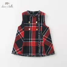 DB12364-2 dave bella/зимнее клетчатое платье-жилет принцессы на пуговицах для маленьких девочек детское модное праздничное платье детская одежда в стиле «лолита»