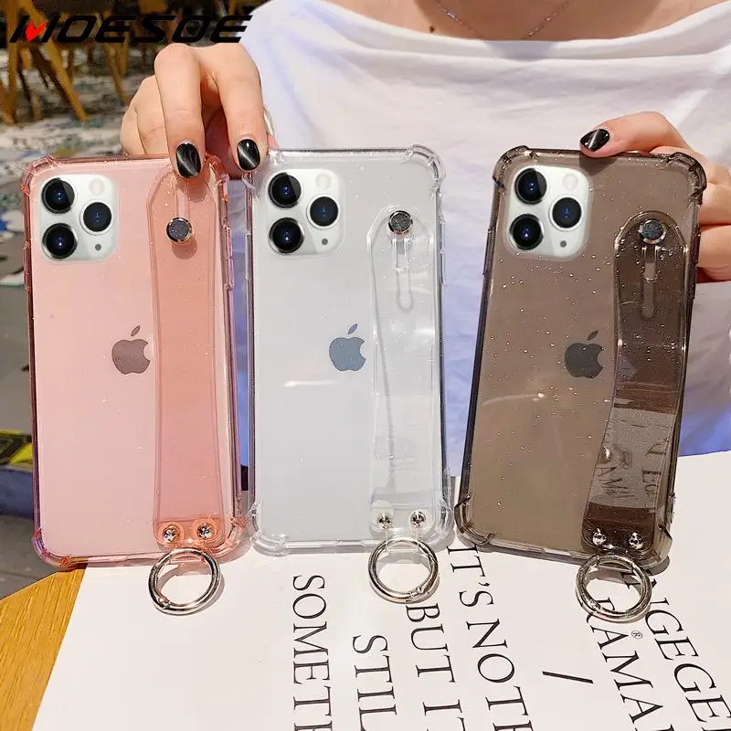

Transparent Glitter Wristband Shockproof Phone Case For iPhone 11 Pro Max X XR XS Max 8 7 Plus 6S Plus Shining protection Cover