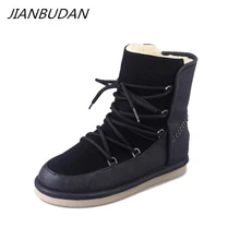 JIANBUDAN/теплые зимние сапоги Женская Повседневная зимняя обувь из хлопка зимние сапоги на шнуровке на плоской подошве с плюшевой подкладкой женская обувь Новинка, размер 35-40