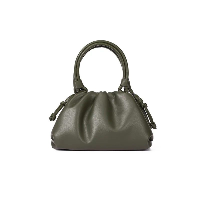 women handbag cowhide Shoulder bag fashion pleated cloud bag