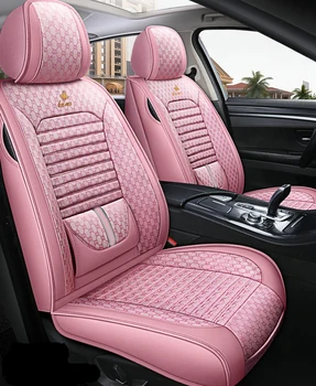 

Autocovers Car Seat Covers For Sudan SUV Durable Leather Universal Five Seats Full Set Cushion Mats For Mast Cars Pink Series